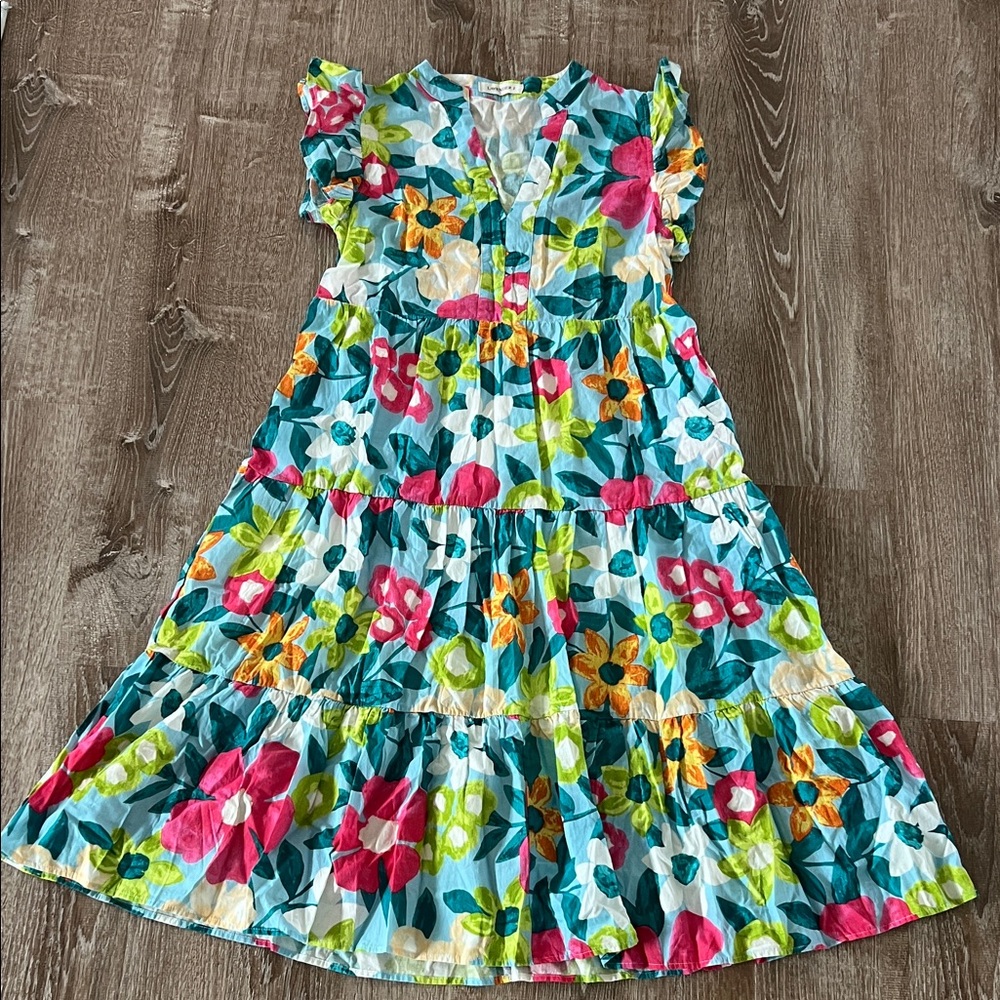 Lavender J NWOT Floral Cotton Tiered Midi Dress size S